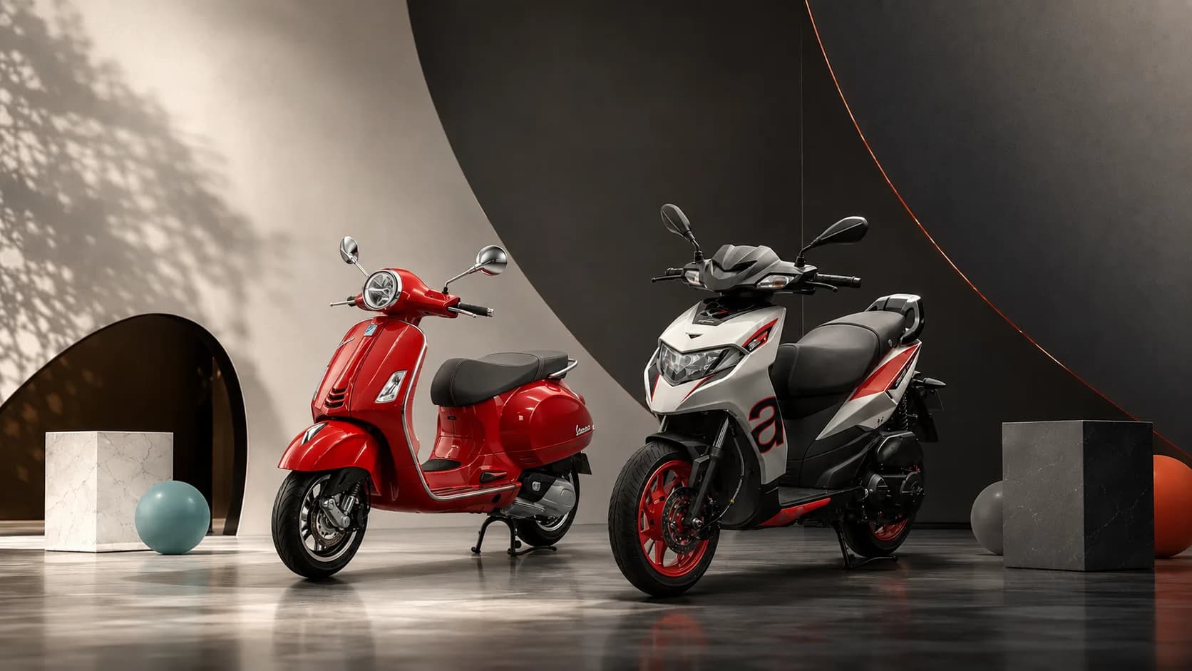 A Vespa and an Aprilia together in the SKBM studio